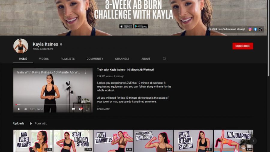 kayla itsines - canale youtube per fitness