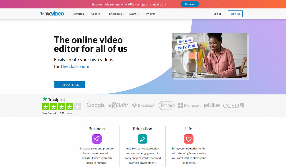 Un altro editor video online gratuito che potete utilizzare per creare video di notizie è WeVideo